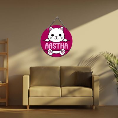 Personalized Cute Cat Theme Wall Hanging for Girls Bedroom and Study Room Nameplate for Door Home Decor Wall Art Decor Return Gift